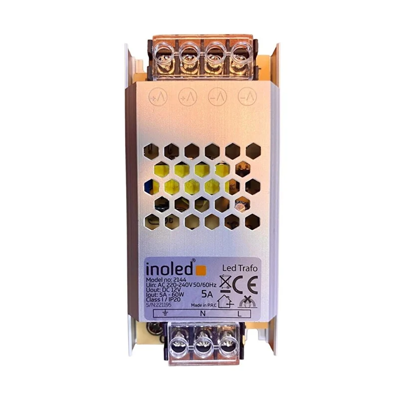 2120 60W 220VAC GİRİŞ 12VDC 5A ÇIKIŞLI SLİM LED TRAFOSU İNOLED