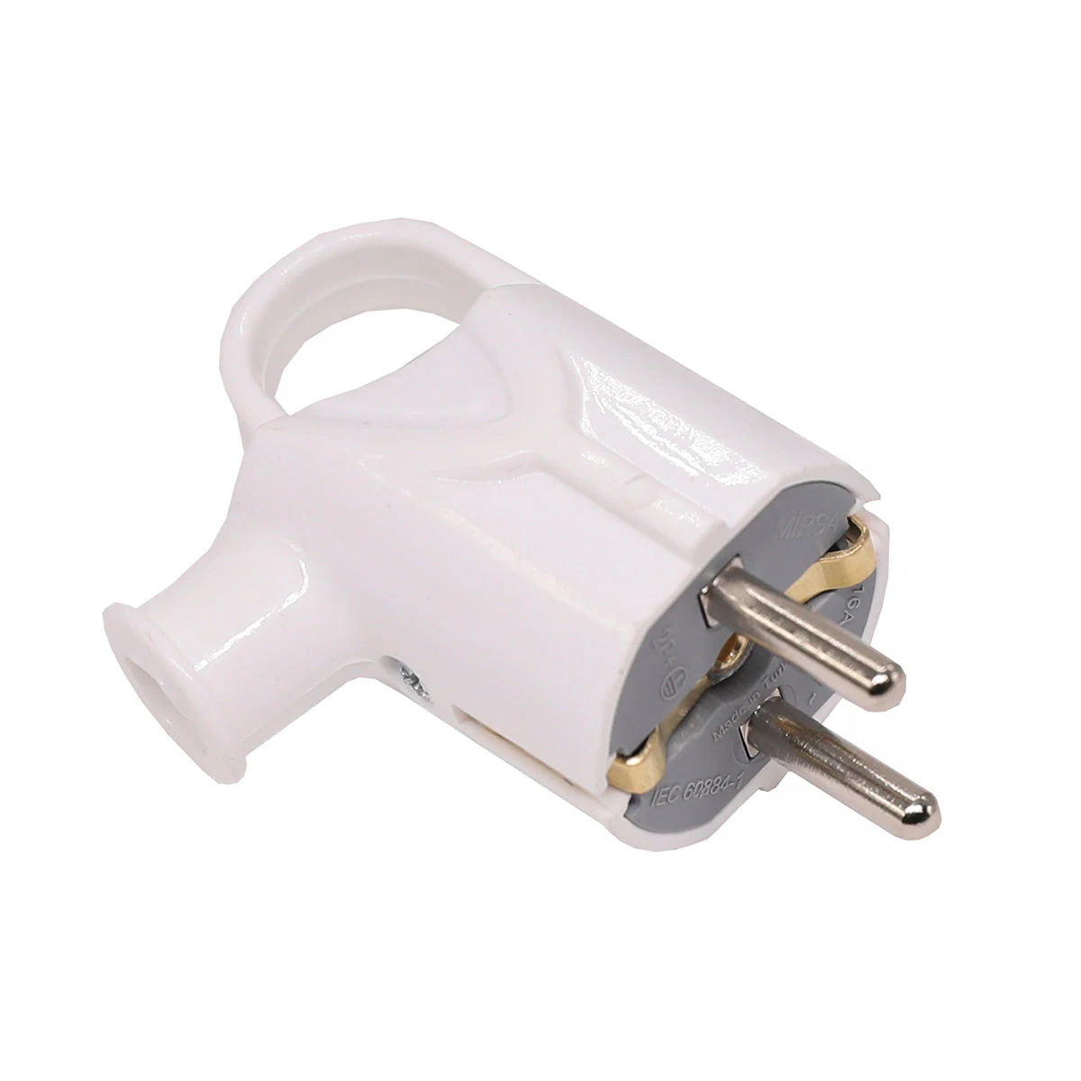 7711600 16A 230V IP20 BEYAZ TOPRAKLI KULPLU AÇILI ERKEK FİŞ MİRSA