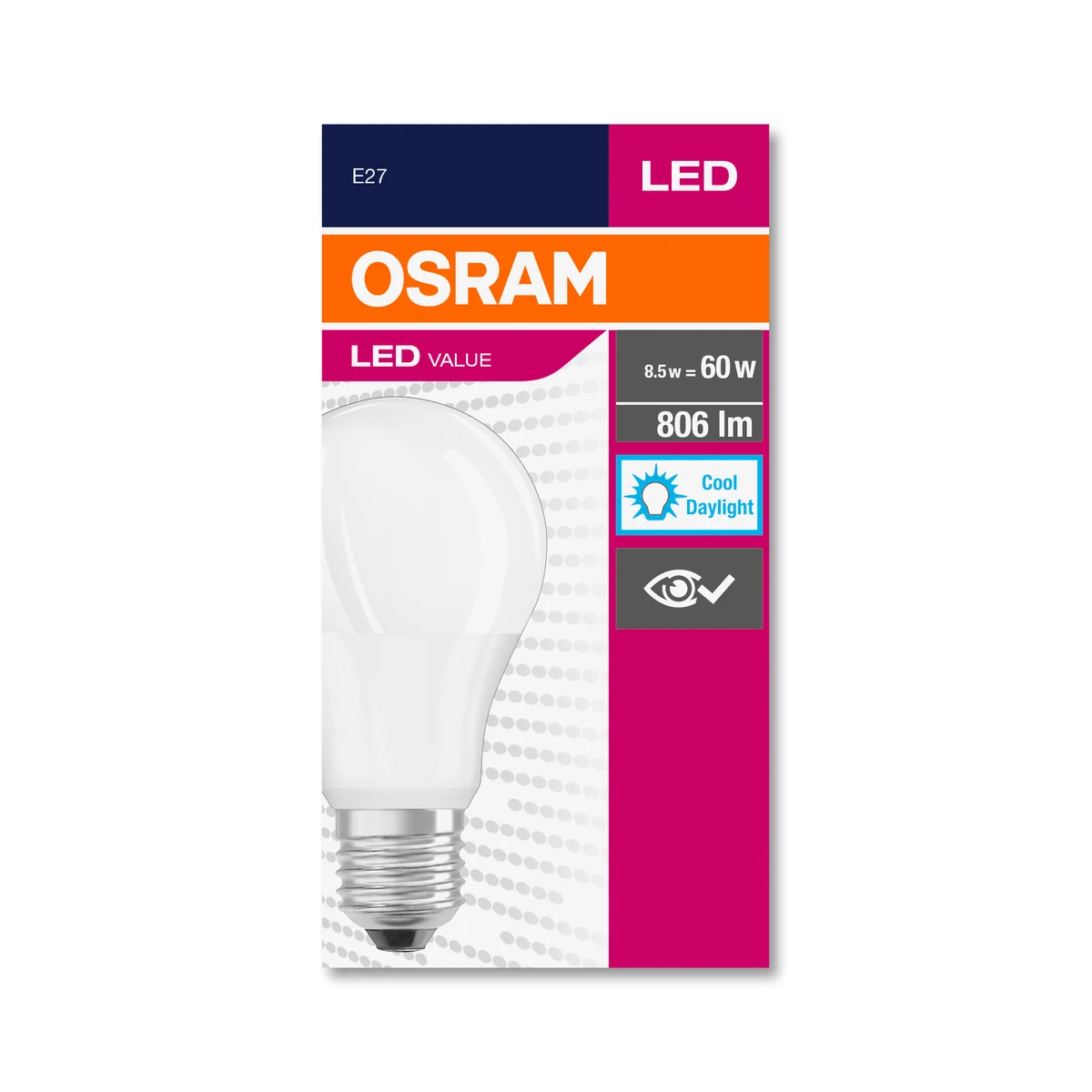 LED VALUE CLASSIC A60 8,5W 806LM 6500K E27 BUZLU LED AMPUL OSRAM